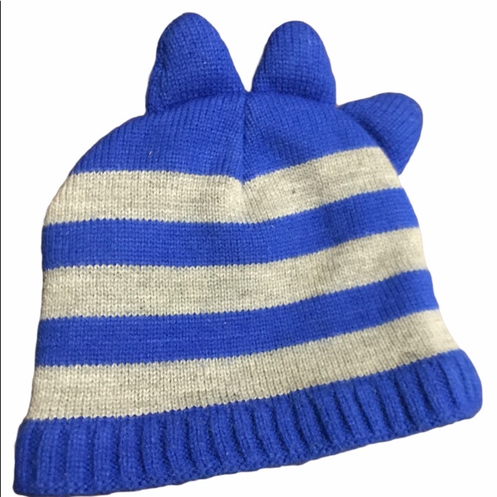 Cute blue striped dinosaur horns hat